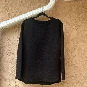 St. John's Bay Active Womens Sweater M Black Textured Crewneck Hi low NWT